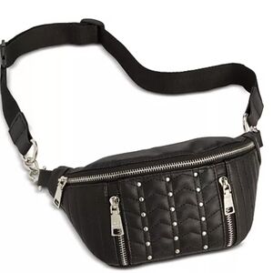 Steve Madden Studded Black Quilted‎ Faux Leather Belt Bag with Silver Hardware